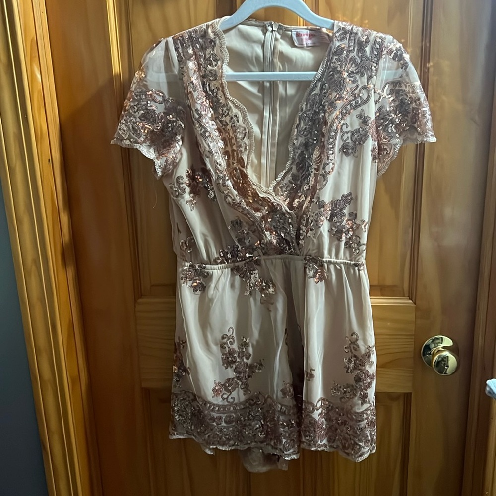 Showpo Rose Gold Sparkle Romper